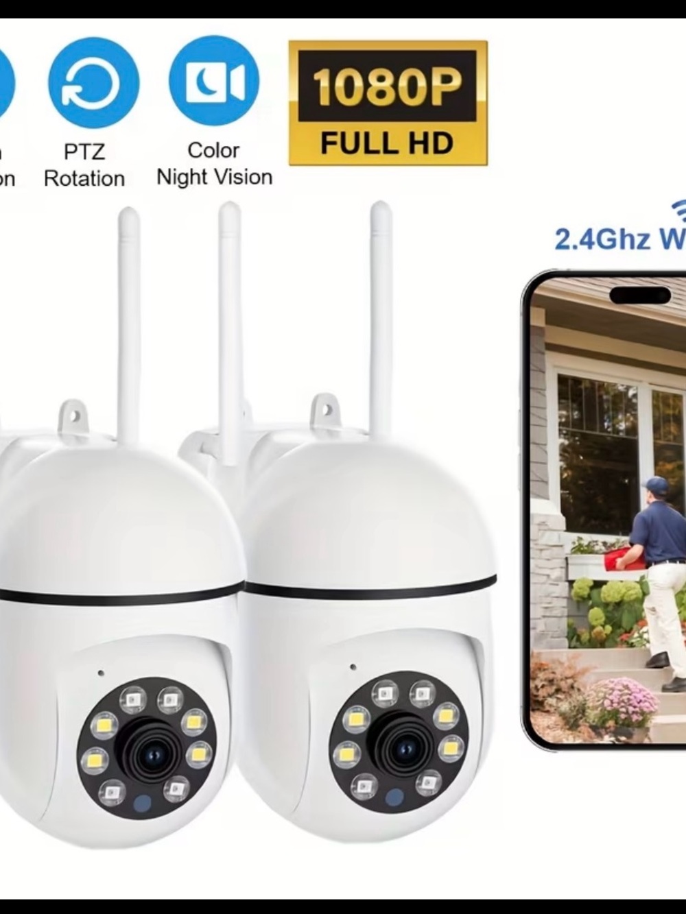 2 1080P Full HD White Outdoor PTZ Security Camera